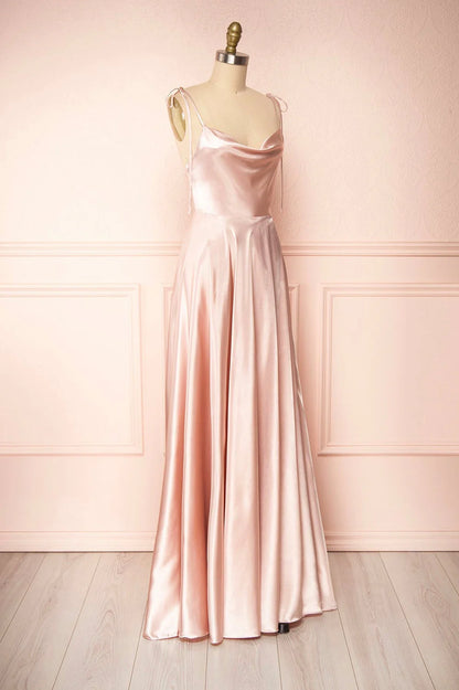 A-Linie Spaghettiträger Satin Langes Abendkleid Ballkleid