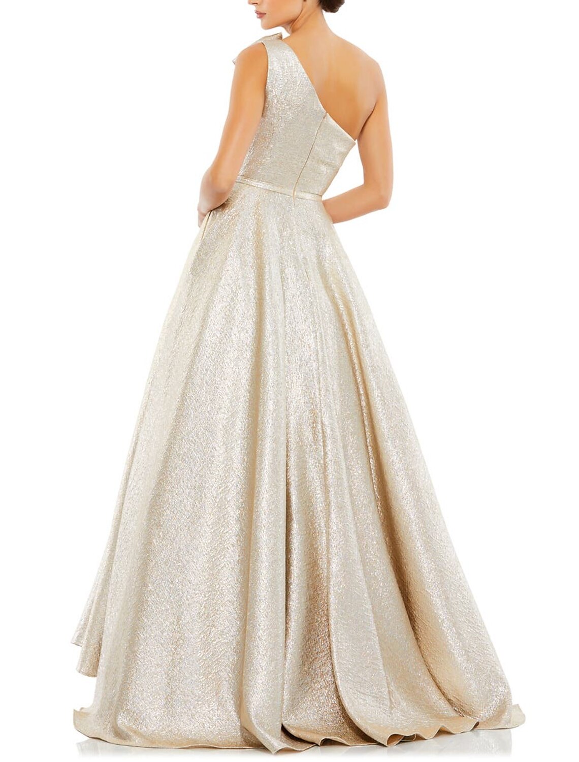 Vestidos de fiesta de corte A, brillantes, para boda, hasta el suelo, sin mangas, con un hombro al descubierto, de satén y con lazo(s).