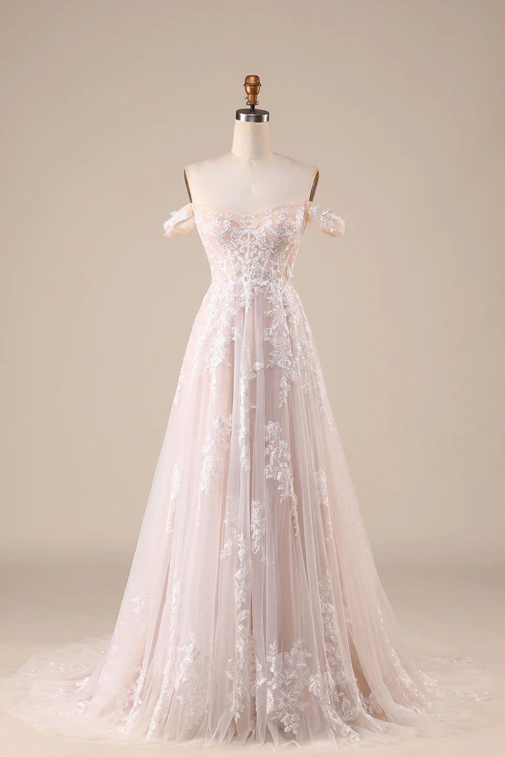 Elfenbeinfarbenes, abnehmbares, schulterfreies Korsett-Brautkleid aus Tüll