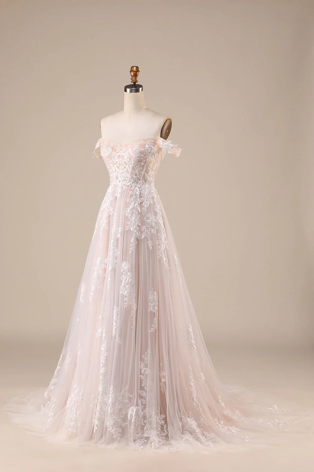 Elfenbeinfarbenes, abnehmbares, schulterfreies Korsett-Brautkleid aus Tüll