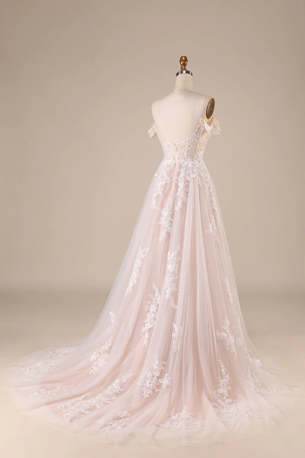 Elfenbeinfarbenes, abnehmbares, schulterfreies Korsett-Brautkleid aus Tüll