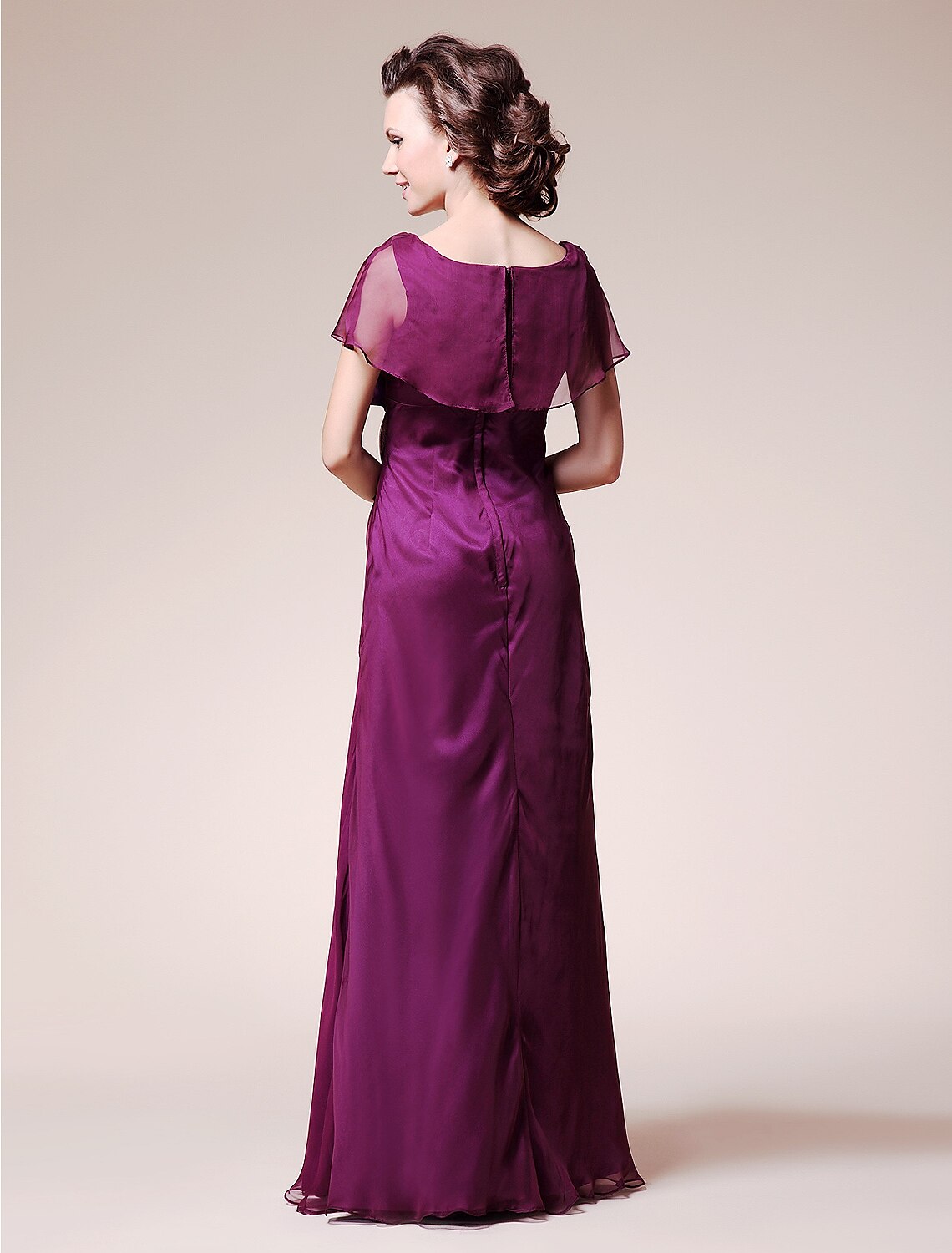 A-Line Mother of the Bride Dress Elegant V Neck Floor Length Chiffon Short Sleeve No with Ruffles Flower