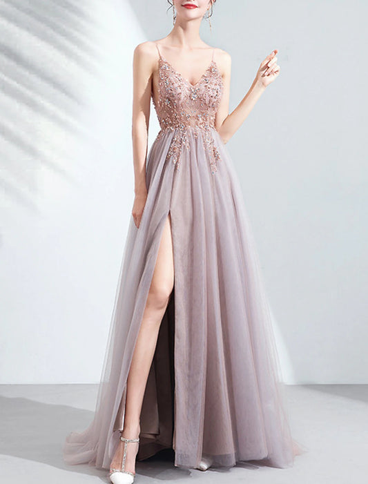 rosa Kleid Braut Hochzeit Toast Kleid Abendessen Jahrestreffen Sling leichtes Garn Laufsteg hochgeschlitztes Hochzeitsabendkleid