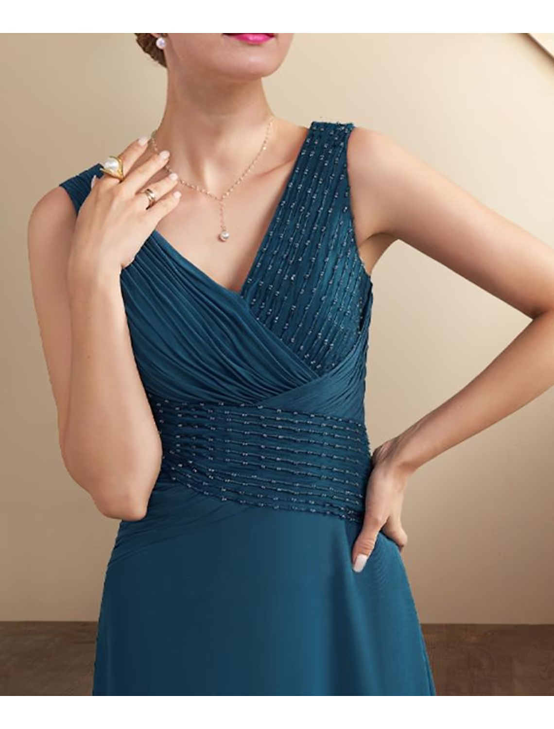 A-Line Mother of the Bride Dress Elegant High Low V Neck Asymmetrical Chiffon Sleeveless Wrap Included with Beading Cascading Ruffles Side-Draped