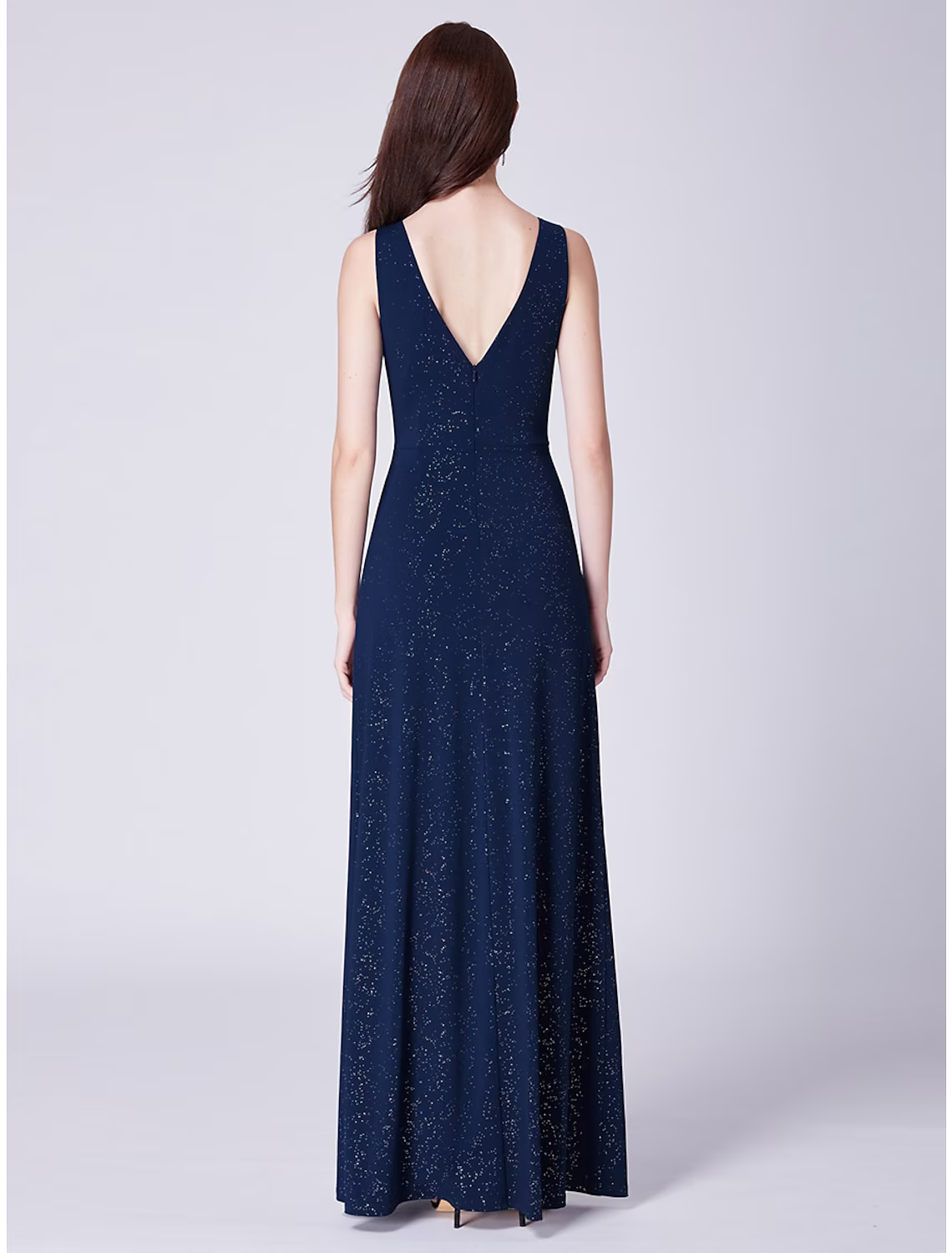 Vestido de noche formal elegante de corte A, escote en V, sin mangas, largo hasta el suelo, mezcla de algodón con drapeado