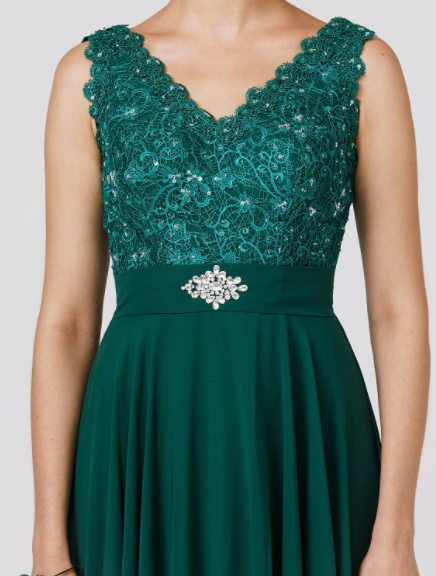 A-Linie Elegantes Kleid Hochzeit Bodenlang Ärmellos V-Ausschnitt Chiffon Rücken Perlenstickerei