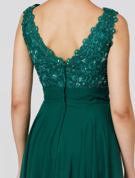 A-Linie Elegantes Kleid Hochzeit Bodenlang Ärmellos V-Ausschnitt Chiffon Rücken Perlenstickerei