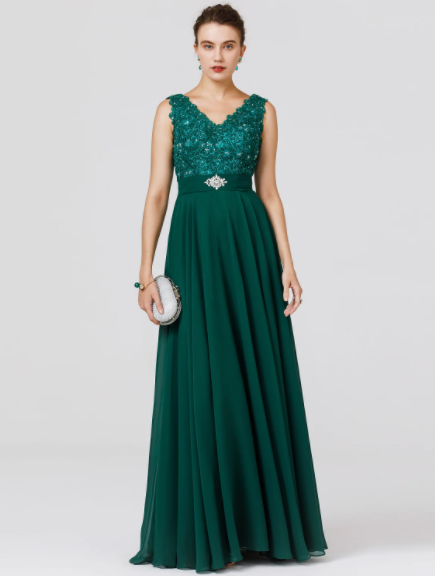 A-Linie Elegantes Kleid Hochzeit Bodenlang Ärmellos V-Ausschnitt Chiffon Rücken Perlenstickerei