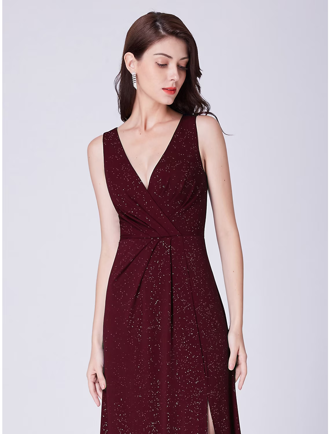 Vestido de noche formal elegante de corte A, escote en V, sin mangas, largo hasta el suelo, mezcla de algodón con drapeado