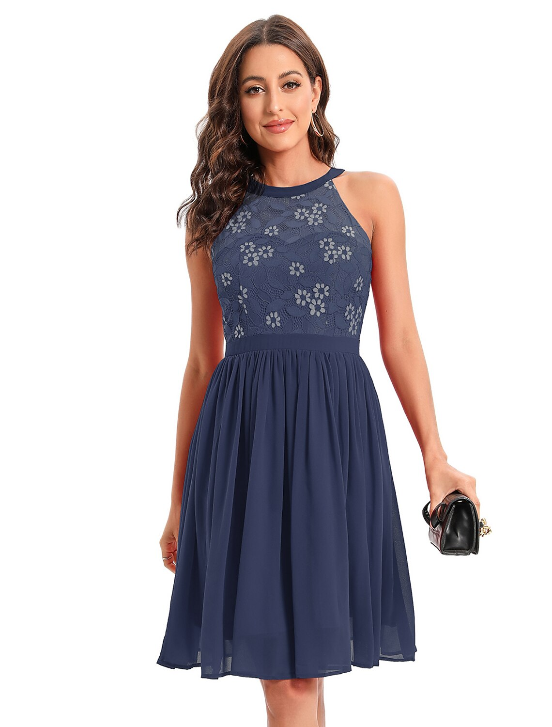 A-Line Cocktail Dresses Vintage Dress Party Wear Knee Length Sleeveless Jewel Neck Cotton Blend with Lace Insert Pattern Print Splicing