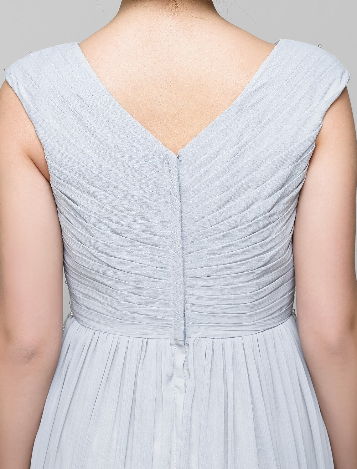 Vestido elegante de gasa para madre de la novia, corte A, escote en V, largo hasta el suelo, sin mangas, con cuentas cruzadas