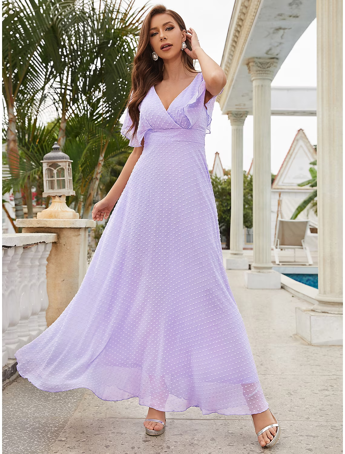 A-Line Wedding Guest Dresses Elegant Dress Party Wear Ankle Length Short Sleeve V Neck Chiffon with Ruffles Strappy