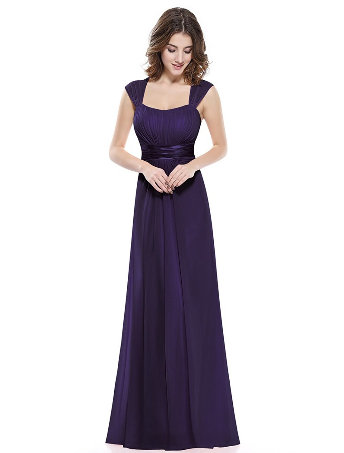 Vestido de noche de corte A, hermoso vestido de espalda, para invitada de boda, largo hasta el suelo, sin mangas, cuello redondo, de gasa con fruncido