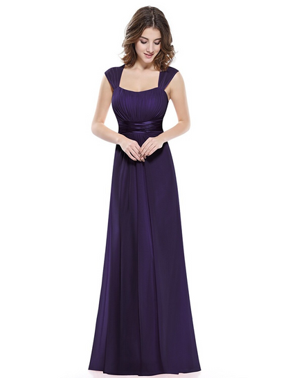 Vestido de noche de corte A, hermoso vestido de espalda, para invitada de boda, largo hasta el suelo, sin mangas, cuello redondo, de gasa con fruncido
