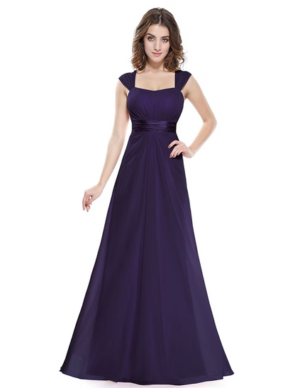 Vestido de noche de corte A, hermoso vestido de espalda, para invitada de boda, largo hasta el suelo, sin mangas, cuello redondo, de gasa con fruncido