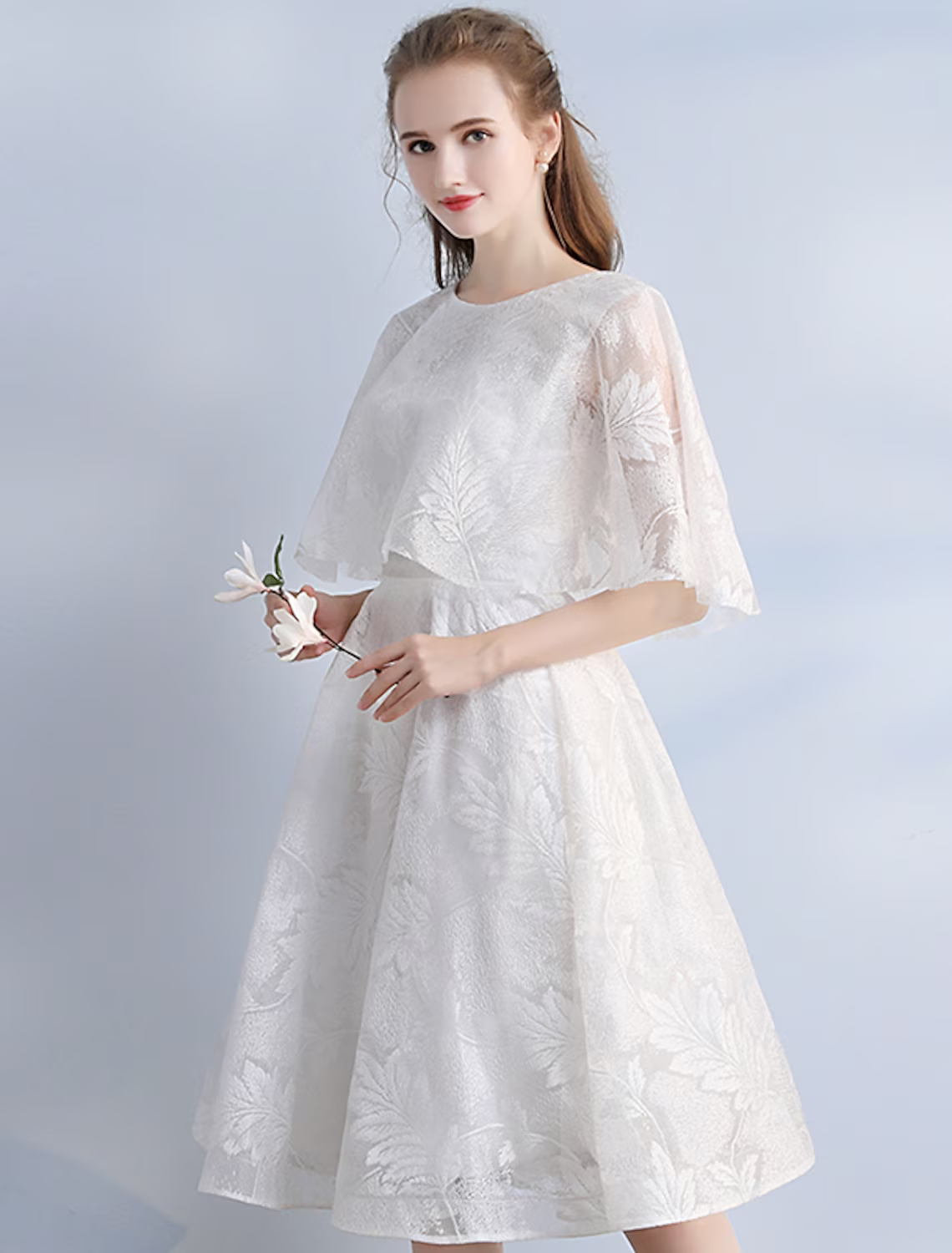 A-Line Cocktail Dresses Vintage Dress Party Wear Knee Length Half Sleeve Jewel Neck Lace with Sleek