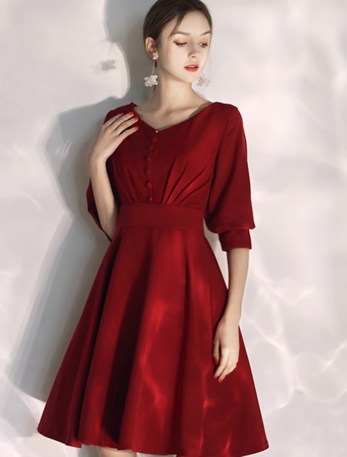 Vestidos blancos cortos para despedida de soltera, vestidos de novia hasta la rodilla, corte en A, media manga, cuello en V, tejido elástico con