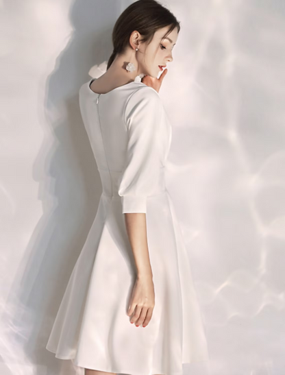 Vestidos blancos cortos para despedida de soltera, vestidos de novia hasta la rodilla, corte en A, media manga, cuello en V, tejido elástico con