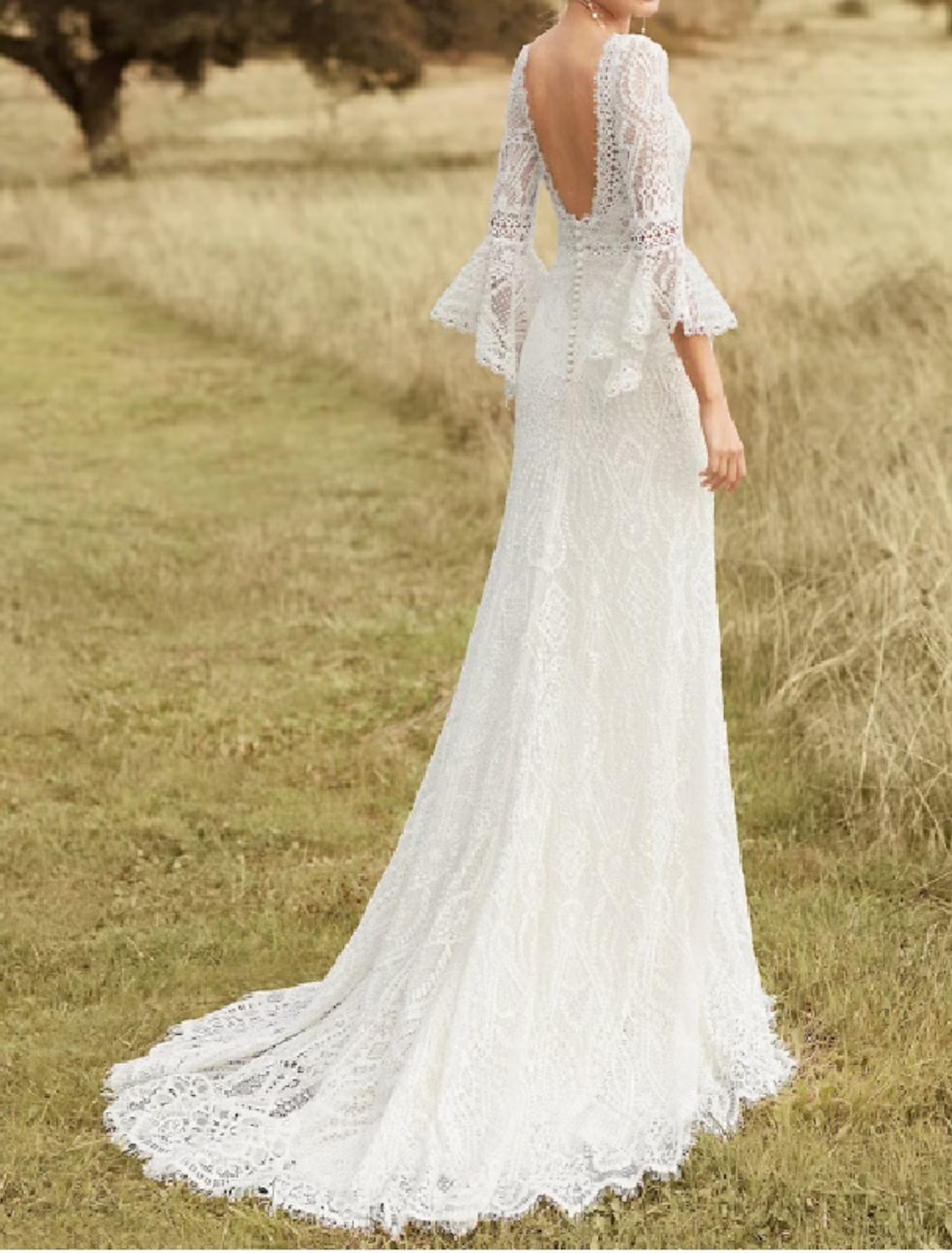 Beach Wedding Dresses Chapel Train A-Line Long Sleeve Jewel Neck Satin