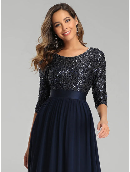 A-Linie Elegantes Hochzeitsgast-Abendkleid Lange Ärmel Bodenlang Tüll mit Pailletten