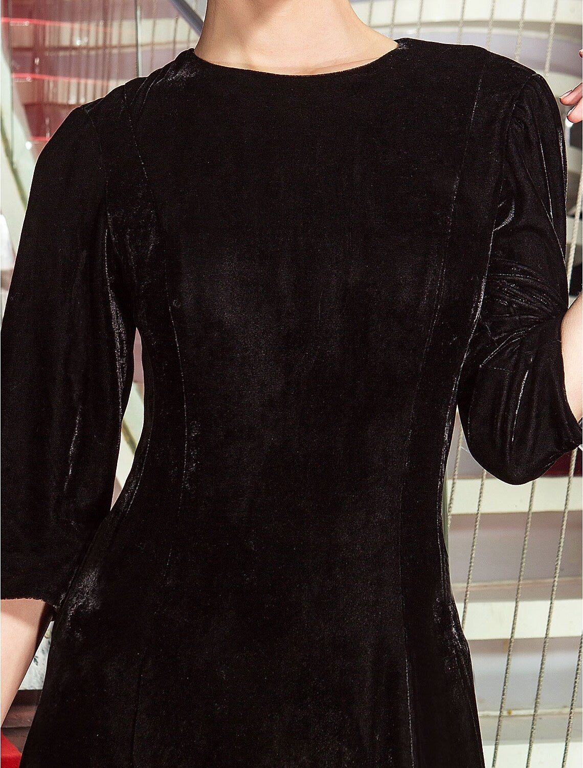 A-Line Celebrity Style Dress Wedding Guest Floor Length Length Sleeve Velvet with Pleats