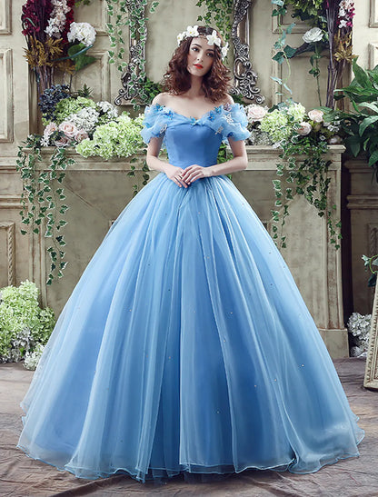 Sexy Dress Quinceanera Short Sleeve Off Shoulder Satin with Appliques