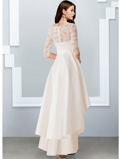 Bachelorette Party Little White Dresses Wedding Dresses Asymmetrical A-Line Half Sleeve Chiffon With Cascading Ruffles