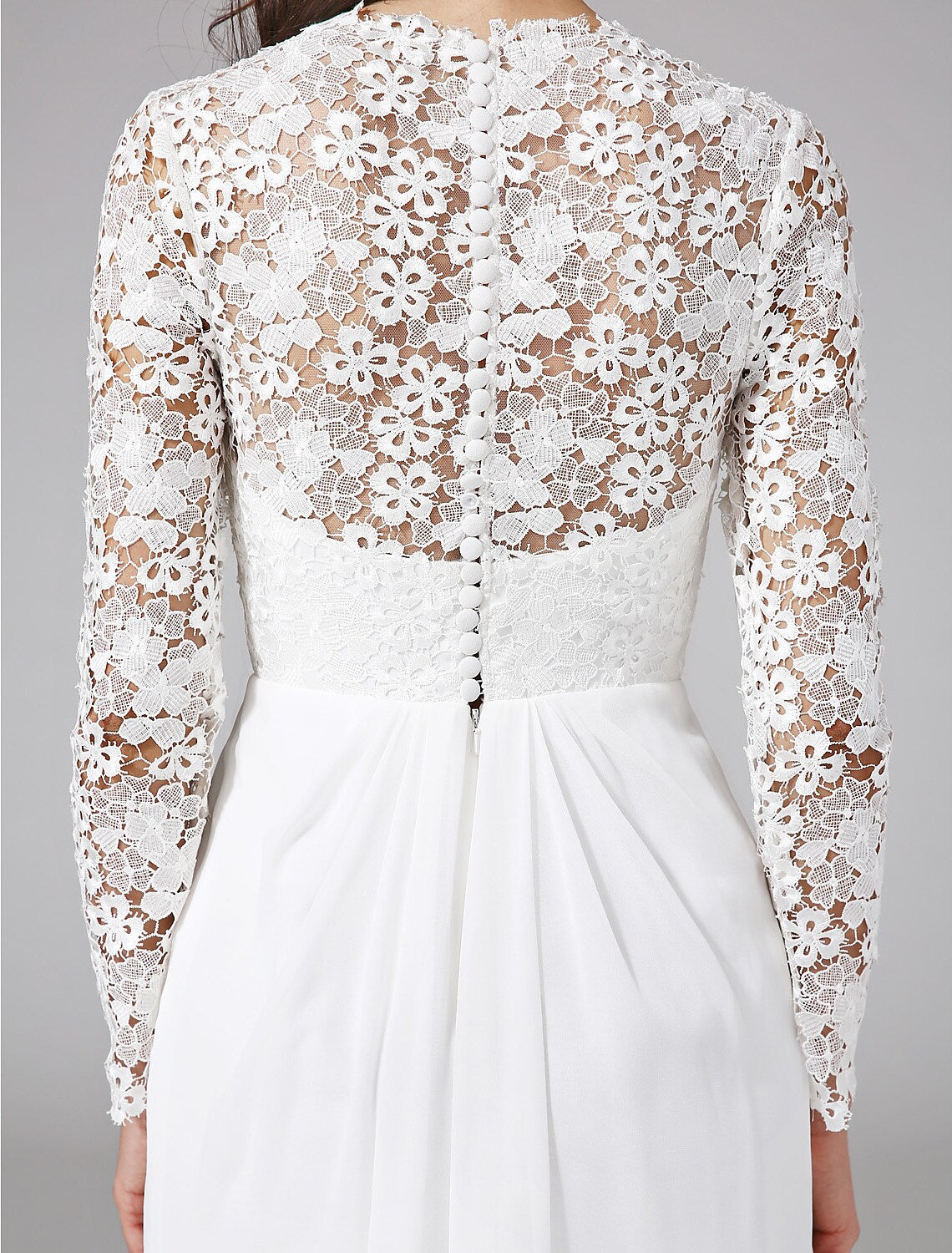 Beach Dresses Long Sleeve V Neck Chiffon With Lace Button