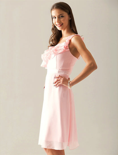 Bridesmaid Dress One Shoulder Sleeveless Elegant Knee Length Chiffon with Side Draping