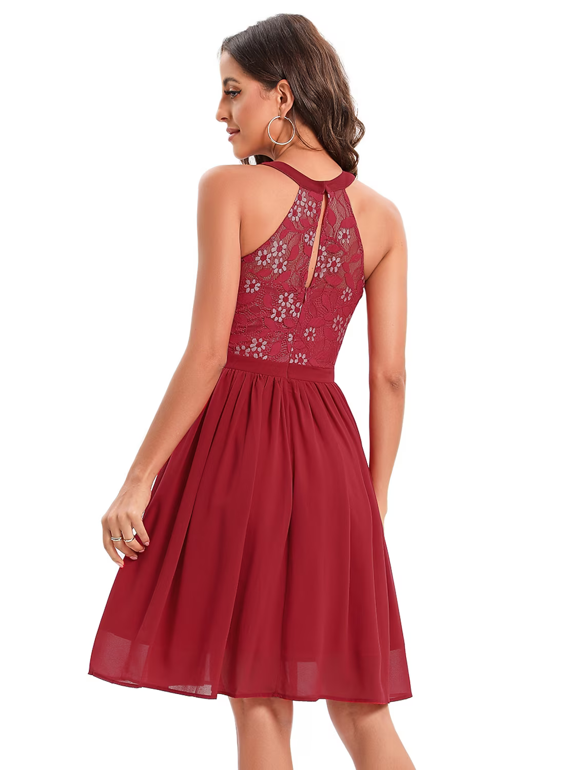 A-Line Cocktail Dresses Vintage Dress Party Wear Knee Length Sleeveless Jewel Neck Cotton Blend with Lace Insert Pattern Print Splicing