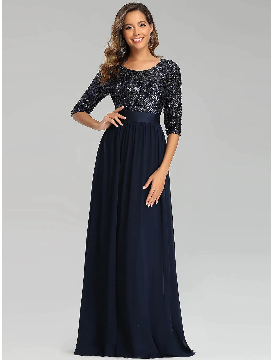 A-Linie Elegantes Hochzeitsgast-Abendkleid Lange Ärmel Bodenlang Tüll mit Pailletten