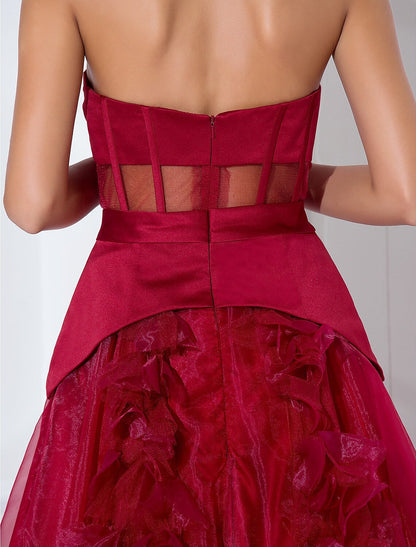 Celebrity Style Dress Holiday Floor Length Sleeveless Strapless Satin with Sash Flower