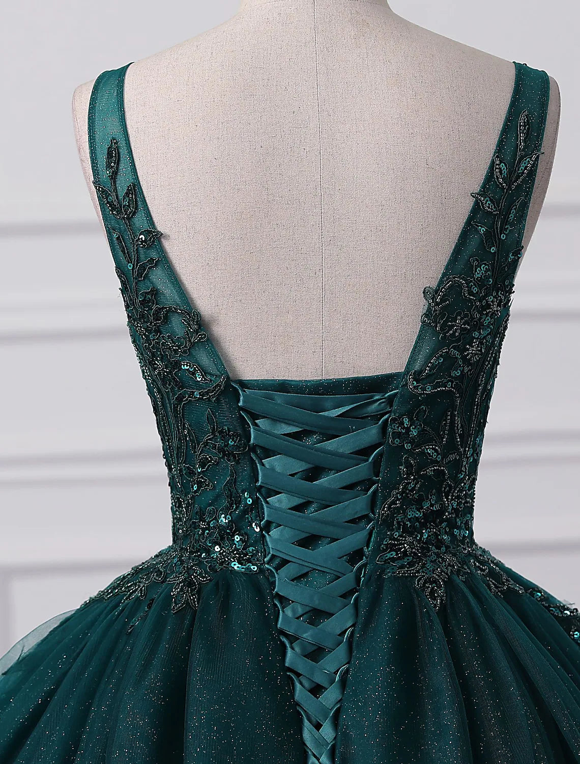 Prom Dresses Sparkle Shine Dress Quinceanera Floor Length Sleeveless V Neck Tulle with Sequin Appliques