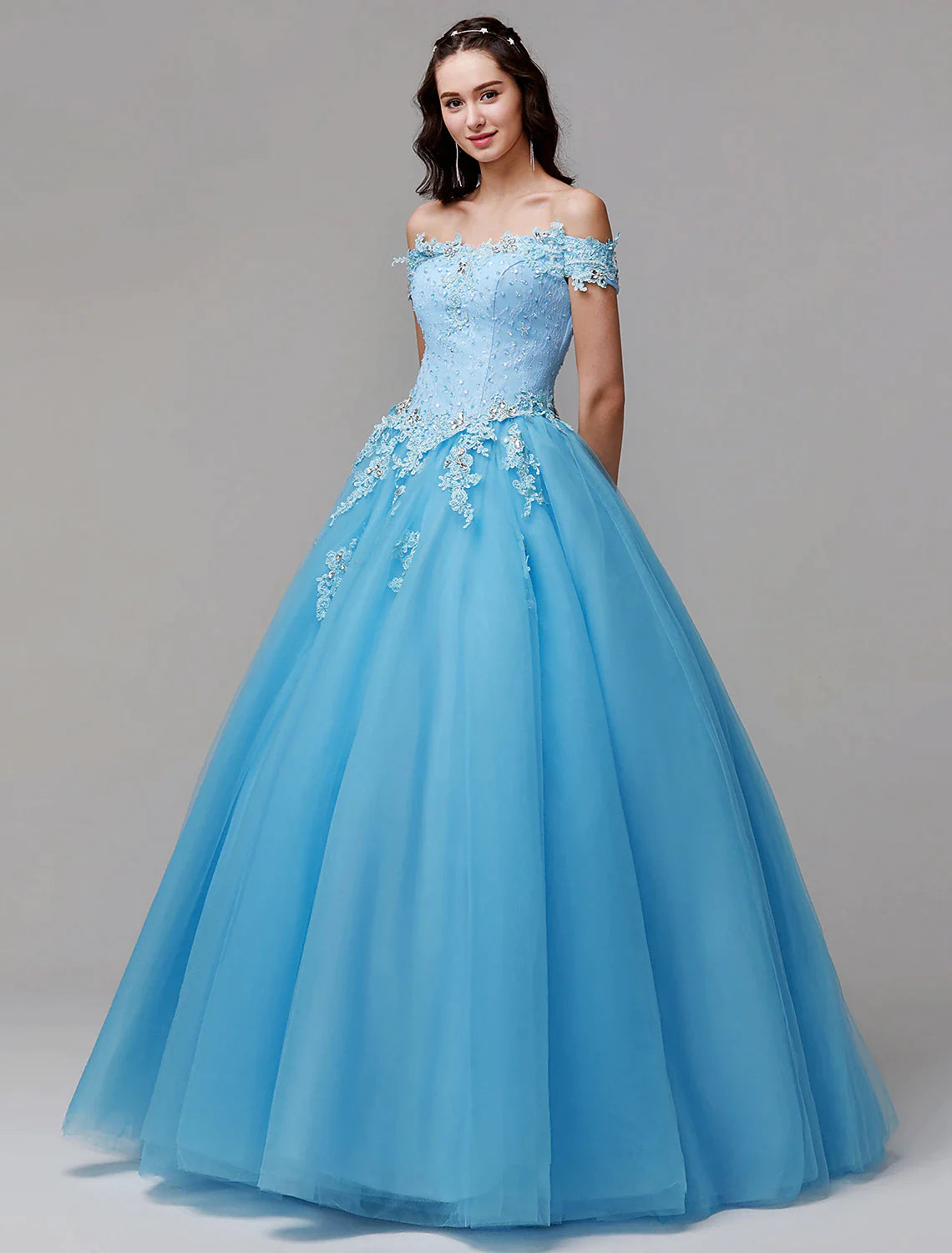 Vintage Dress Evening Floor Length Sleeveless Off Shoulder Lace Appliques