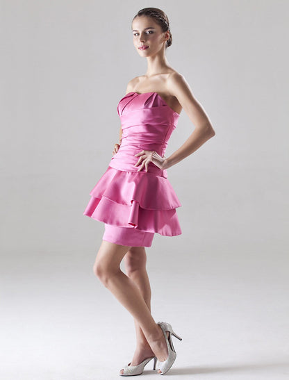 A-Linien-Kleid, kurz, Mini, ärmellos, Satin, seitlich drapiert