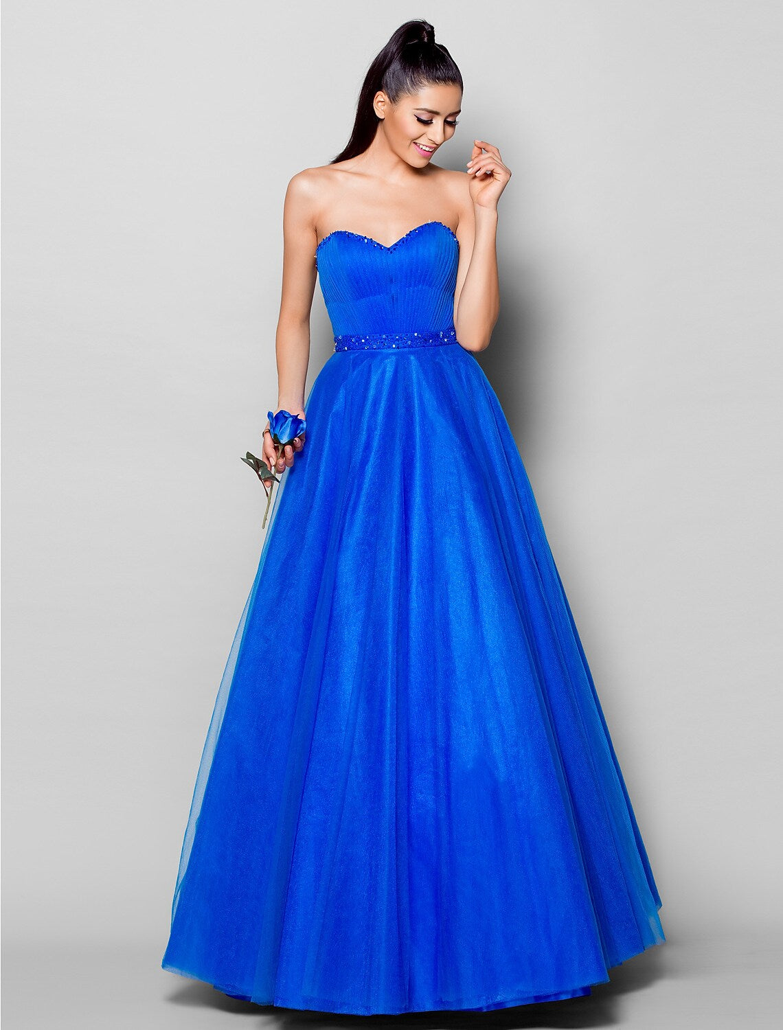 Lace Up Dress Formal Evening Floor Length Sleeveless Tulle Beading