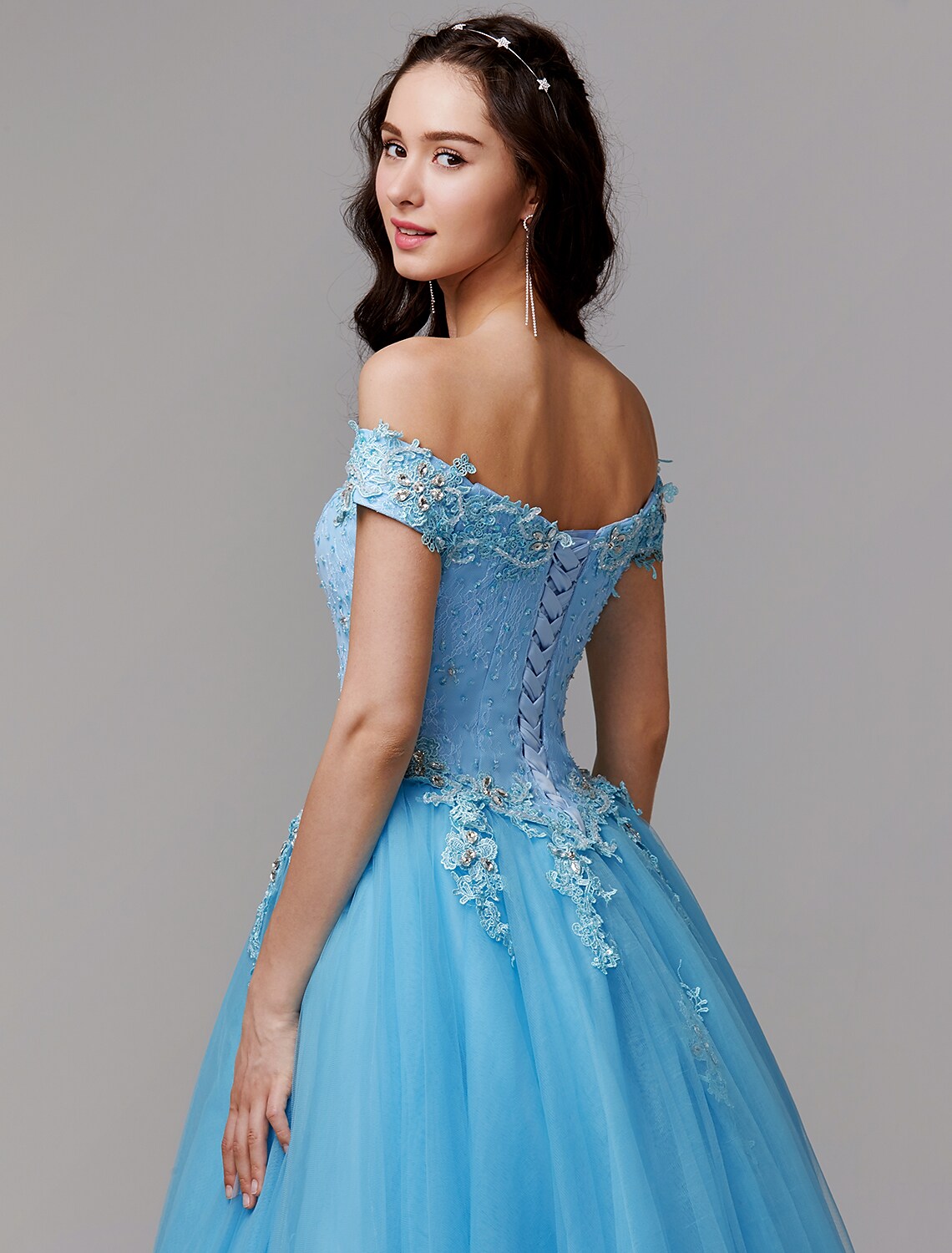 Vintage Dress Evening Floor Length Sleeveless Off Shoulder Lace Appliques