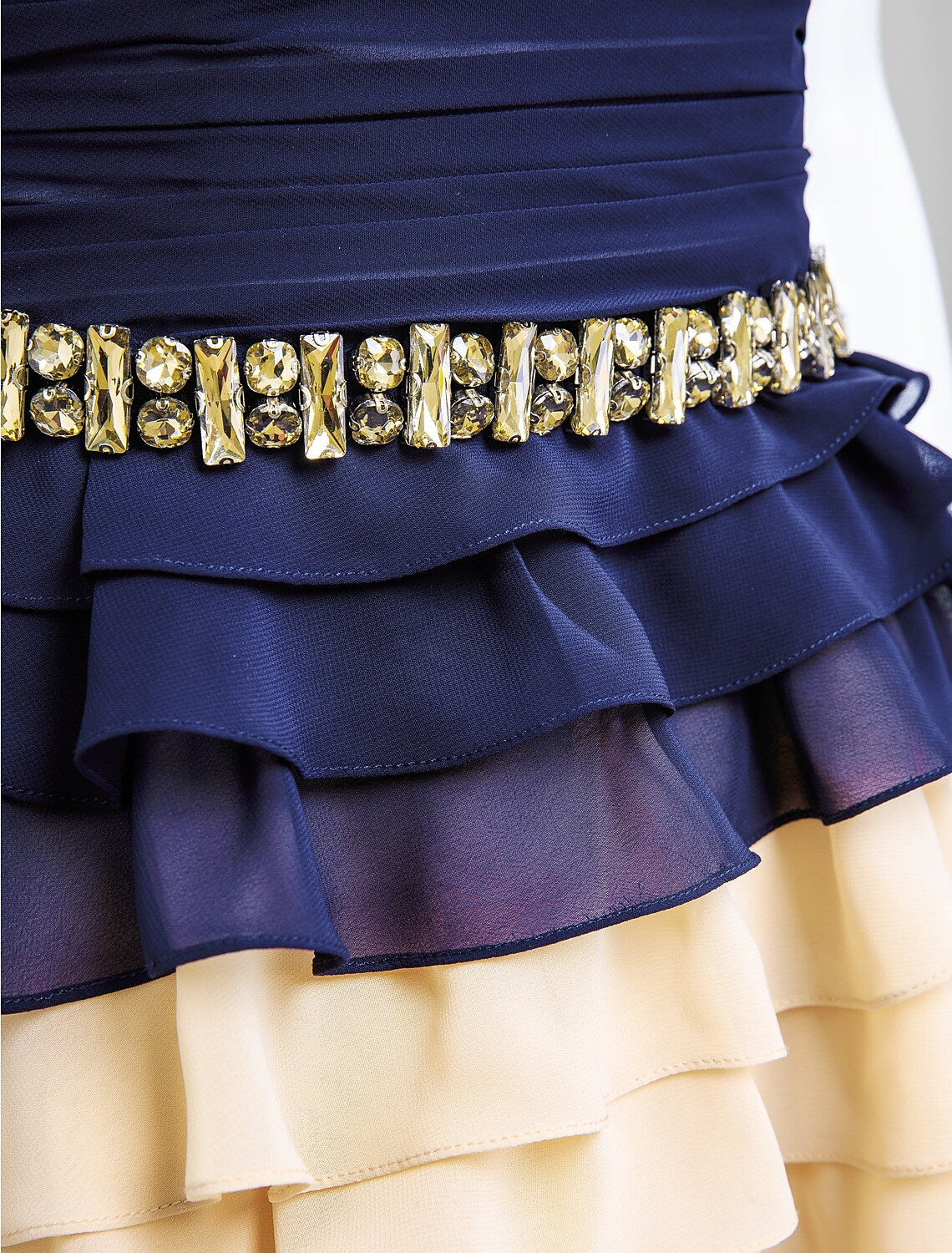 A-Line Color Block Homecoming Cocktail Party Prom Dress Strapless Sleeveless Knee Length Chiffon Sash Ribbon Pleats Beading