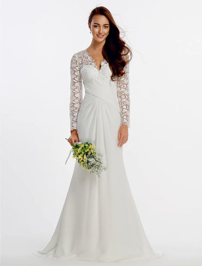 Beach Wedding Dresses Chapel A-Line Long Sleeve Satin With