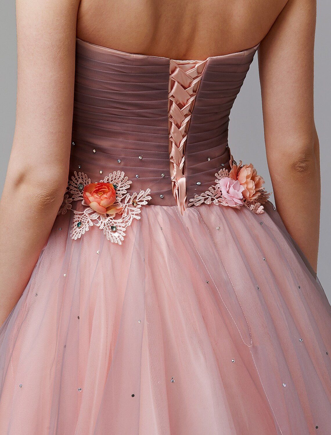 Ball Gown Evening Dress Strapless Sleeveless Floor Length Tulle Pleats Flower