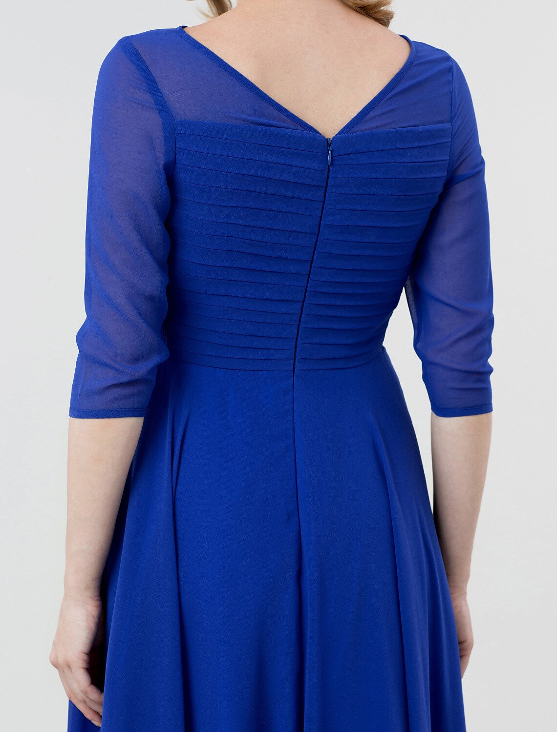 A-Linie Elegantes Abendkleid mit U-Boot-Ausschnitt, Ärmellänge, gerüschte Kristallbrosche