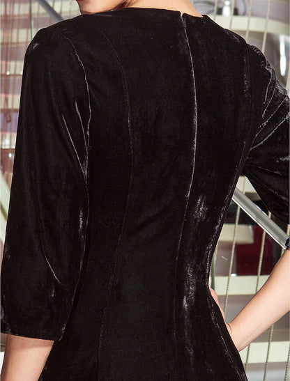 A-Line Celebrity Style Dress Wedding Guest Floor Length Length Sleeve Velvet with Pleats