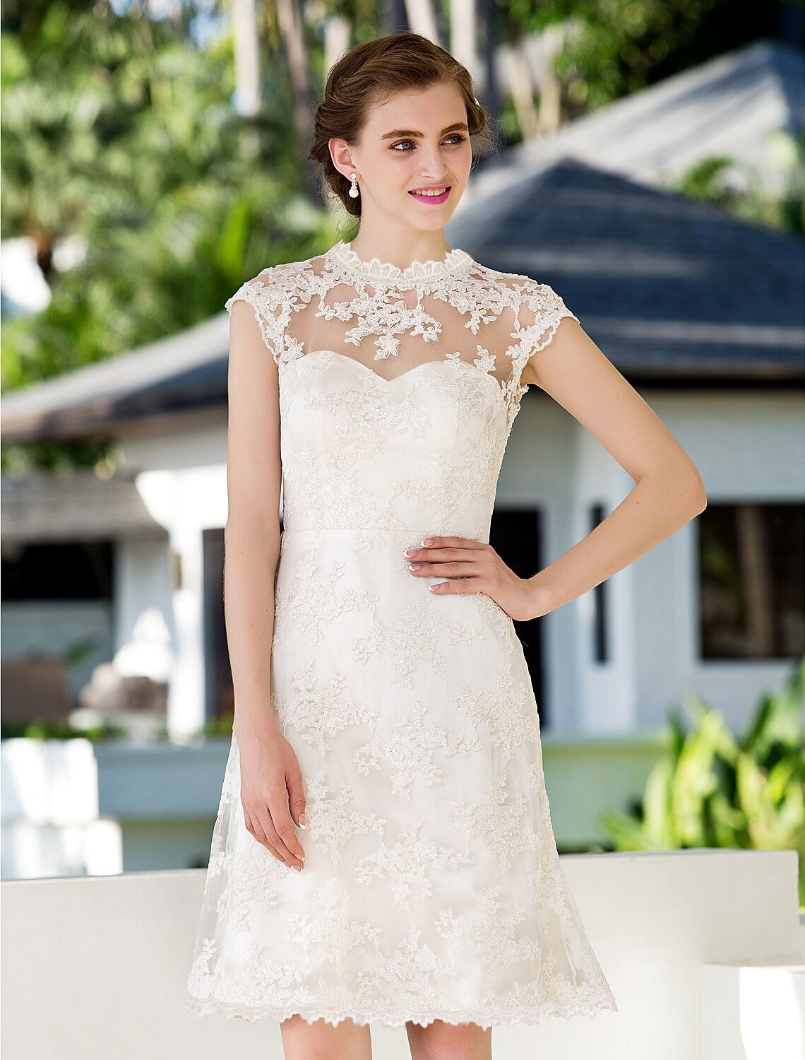 Open Back Little White Dresses Knee A-Line Floral Lace Appliques