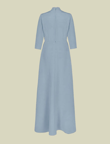 A-Line Mother of the Bride Dress Elegant V Neck Floor Length Charmeuse Sleeve with Ruching