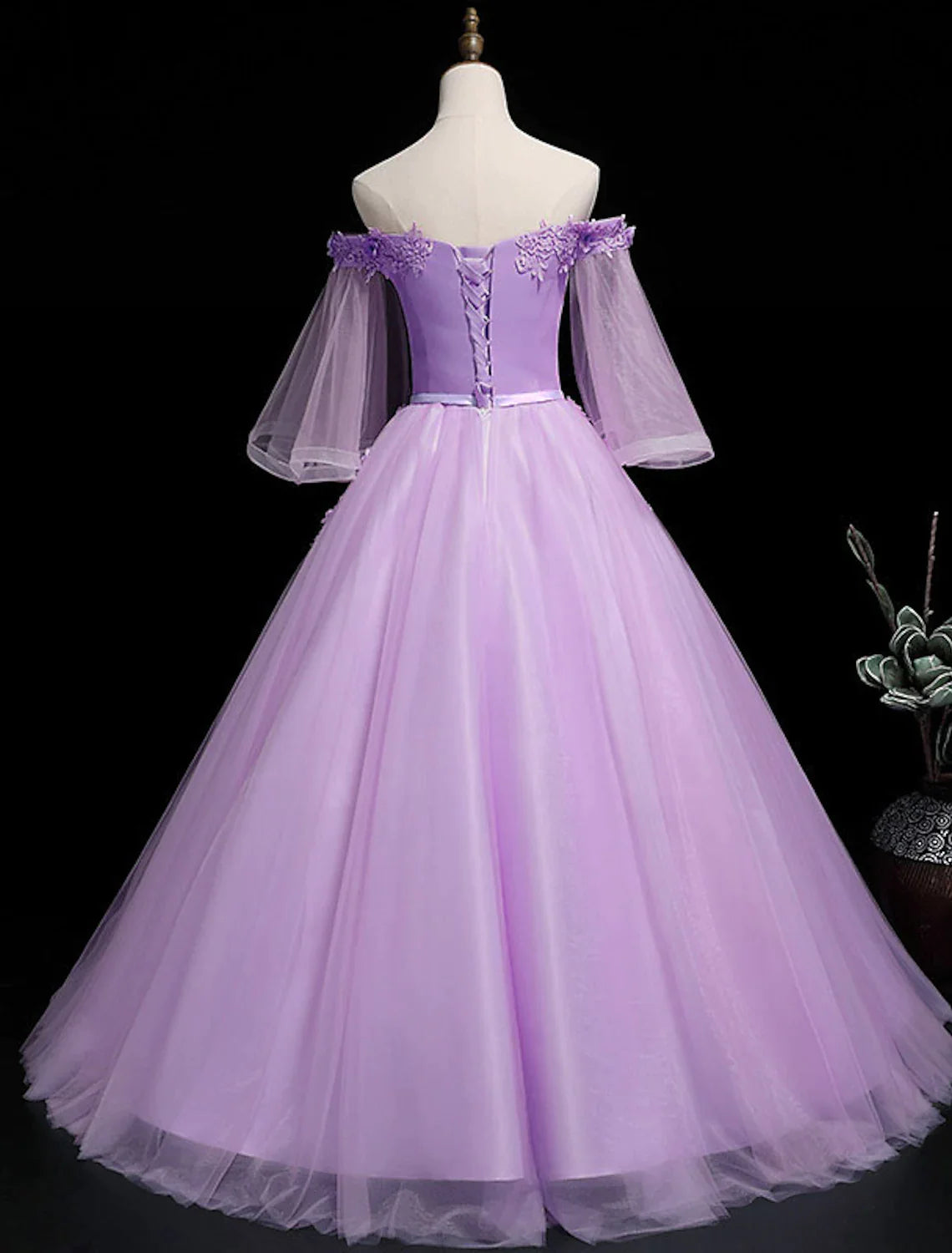 Luxurious Floral Quinceanera Prom Birthday Dress Off Shoulder Length Sleeve Floor Length Tulle Embroidery