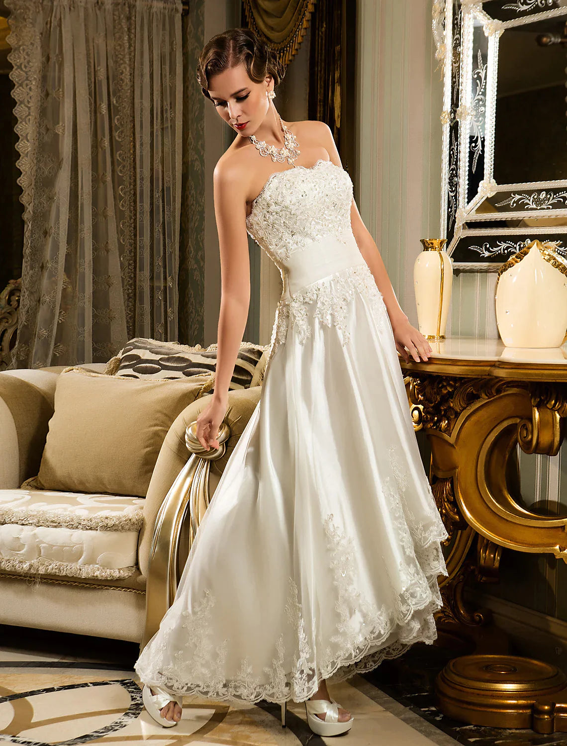 Open Back Little White Dresses A-Line Strapless Strapless Beaded Lace Button