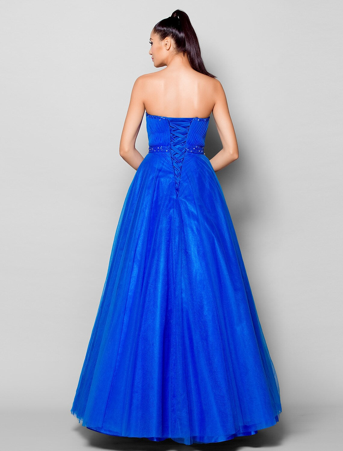 Lace Up Dress Formal Evening Floor Length Sleeveless Tulle Beading