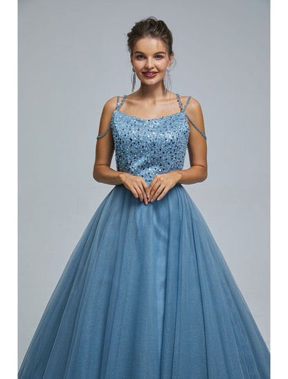 Sparkle Shine Dress Graduation Floor Length Sleeveless Strap Tulle with Pearls Sequin