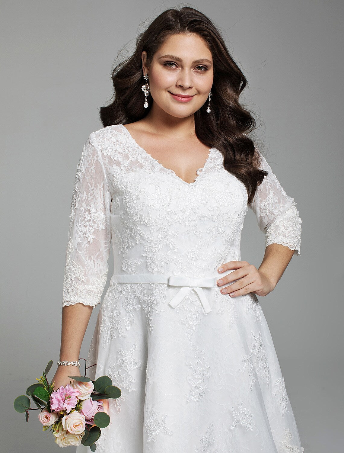 Kleider mit offenem Rücken, knielang, A-Linie, Ärmel, V-Ausschnitt, mit Bändern und Schleife